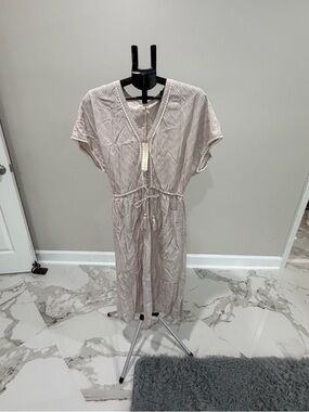 lovestitch Taupe V-Neck Waist-Tie Midi Dress